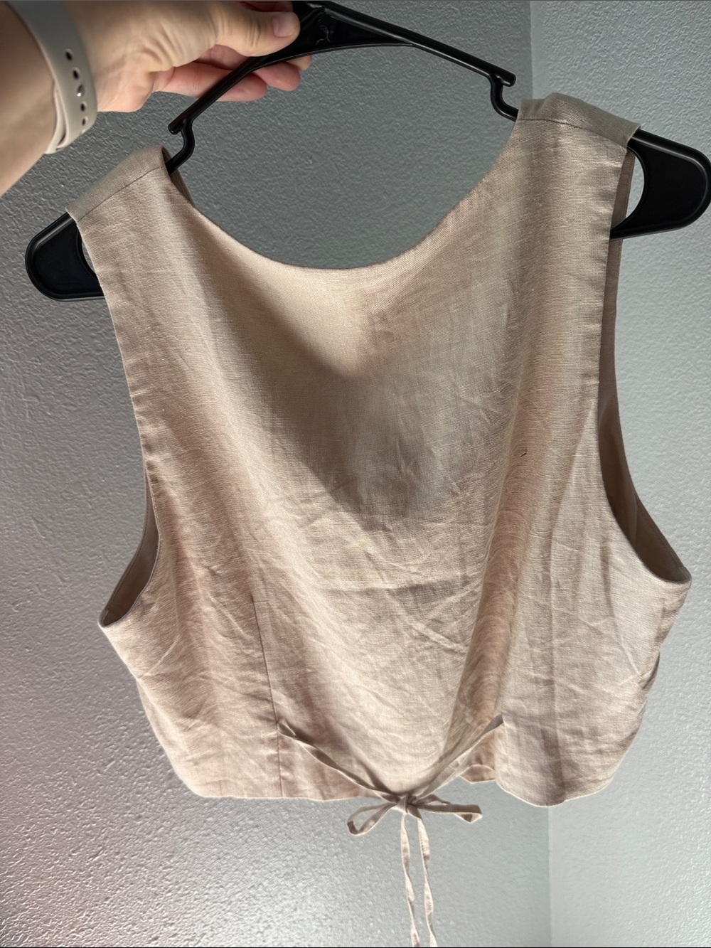 Love Tree Beige Linen-Blend Crop Vest - Picture 2 of 2